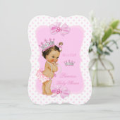 Invitation Princesse Baby shower fille rose Poka Dot Brunette (Debout devant)