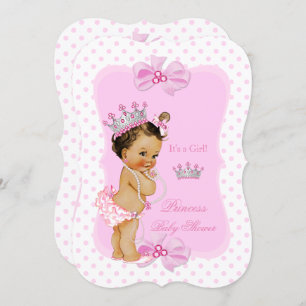 Invitation Princesse Baby shower fille rose Poka Dot Brunette
