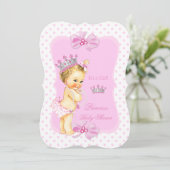 Invitation Princesse Baby shower fille rose Polka Dot Blonde (Debout devant)