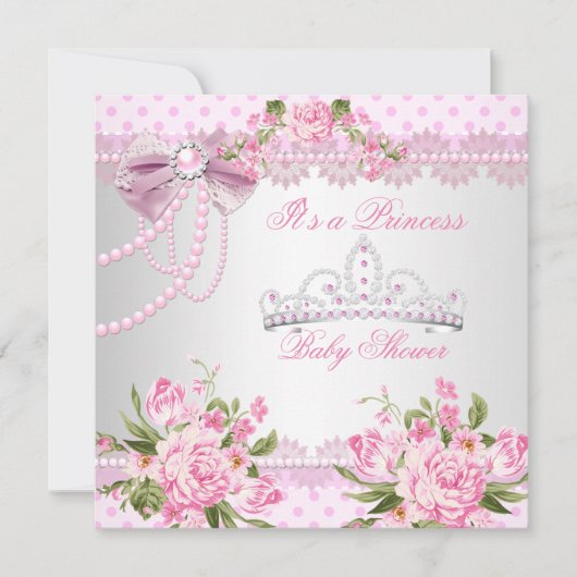 Invitation Princesse Baby shower fille Rose Rose Pearl Lace (Devant)