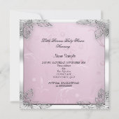 Invitation Princesse Baby shower fille rose Roses en argent (Dos)