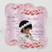 Invitation Princesse Baby shower fille rose Roses ethnique (Devant / Derrière)