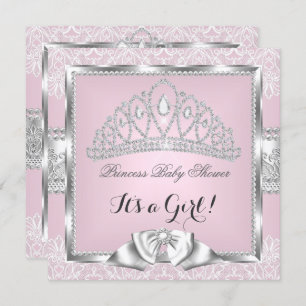 Invitation Princesse Baby shower Fille Rose Silver Lace 3