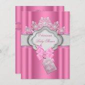 Invitation Princesse Baby shower fille rose Tiara Bow (Devant / Derrière)