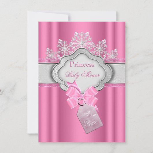 Invitation Princesse Baby shower fille rose Tiara Bow (Devant)