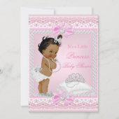 Invitation Princesse Baby shower fille rose Tiara Coeur Ethni (Devant)
