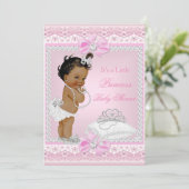 Invitation Princesse Baby shower fille rose Tiara Coeur Ethni (Debout devant)