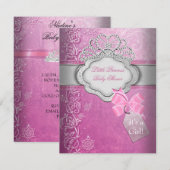 Invitation Princesse Baby shower fille rose Tiara Princesse (Devant / Derrière)