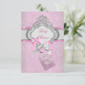 Invitation Princesse Baby shower fille rose Tiara Princesse 2 (Debout devant)