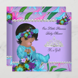 Invitation Princesse Baby shower fille rose Turquoise bleu po