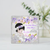 Invitation Princesse Baby shower Fille rose violet Flocon de (Debout devant)