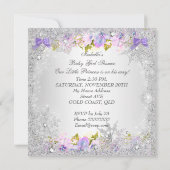 Invitation Princesse Baby shower Fille rose violet Flocon de  (Dos)