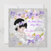 Invitation Princesse Baby shower Fille rose violet Flocon de  (Devant)