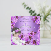 Invitation Princesse Baby shower fille rose violet Rose Bow 3 (Debout devant)