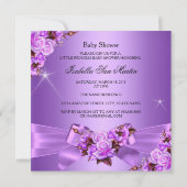 Invitation Princesse Baby shower fille rose violet Rose Bow 3 (Dos)