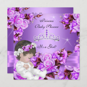 Invitation Princesse Baby shower fille rose violet Rose Bow 3