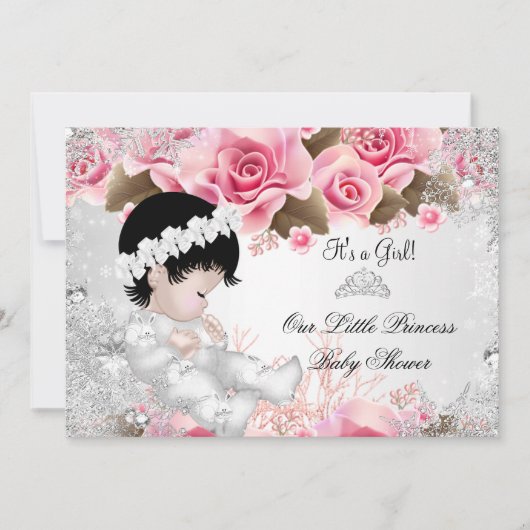 Invitation Princesse Baby shower Fille Roses de Flamme de nei (Devant)