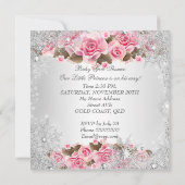 Invitation Princesse Baby shower Fille Roses de Flamme de nei (Dos)