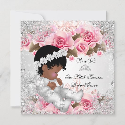 Invitation Princesse Baby shower Fille Roses de Flamme de nei (Devant)
