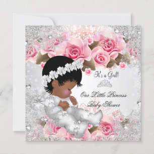 Invitation Princesse Baby shower Fille Roses de Flamme de nei
