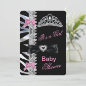 Invitation Princesse Baby shower fille Tiara Zebra rose noir (Debout devant)