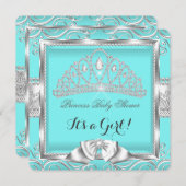 Invitation Princesse Baby shower fille Turquoise Argent damas (Devant / Derrière)