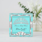 Invitation Princesse Baby shower fille Turquoise Argent damas (Debout devant)
