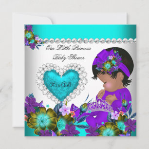 Invitation Princesse Baby shower Fille Turquoise Bleu Coeur p