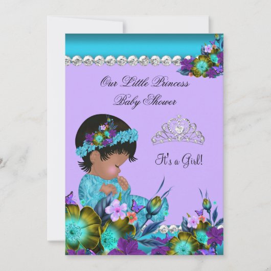 Invitation Princesse Baby shower Fille Turquoise Bleu pourpre (Devant)