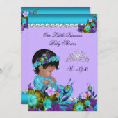 Invitation Princesse Baby shower Fille Turquoise Bleu pourpre (Devant / Derrière)