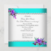 Invitation Princesse Baby shower fille Turquoise bleu pourpre (Dos)