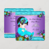Invitation Princesse Baby shower Fille Turquoise Bleu pourpre (Devant / Derrière)