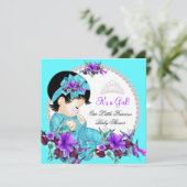 Invitation Princesse Baby shower fille Turquoise bleu pourpre (Debout devant)