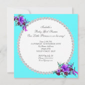Invitation Princesse Baby shower fille Turquoise bleu pourpre (Dos)