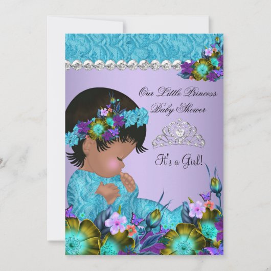 Invitation Princesse Baby shower fille Turquoise bleu pourpre (Devant)