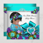 Invitation Princesse Baby shower fille Turquoise bleu pourpre (Devant / Derrière)