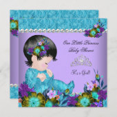 Invitation Princesse Baby shower fille Turquoise bleu pourpre (Devant / Derrière)