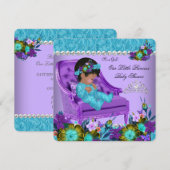 Invitation Princesse Baby shower Fille Turquoise Bleu pourpre (Devant / Derrière)