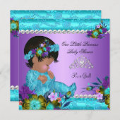 Invitation Princesse Baby shower Fille Turquoise Bleu pourpre (Devant / Derrière)