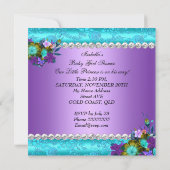 Invitation Princesse Baby shower Fille Turquoise Bleu pourpre (Dos)