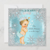 Invitation Princesse Baby shower fille Turquoise Coeurs bleus (Devant)
