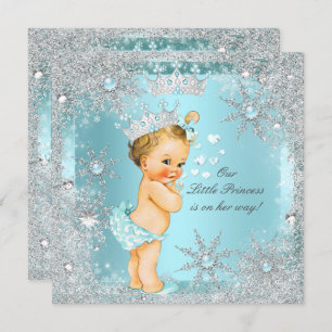 Invitation Princesse Baby shower fille Turquoise Coeurs bleus