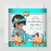 Invitation Princesse Baby shower Fille Turquoise Fleurs Bleue (Devant)