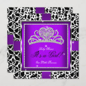 Invitation Princesse Baby shower fille vache pourpre Tiara (Devant / Derrière)