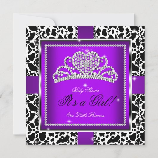 Invitation Princesse Baby shower fille vache pourpre Tiara (Devant)