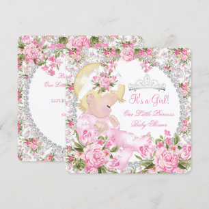 Invitation Princesse Baby Shower Fille Vintage Rose Florale 3
