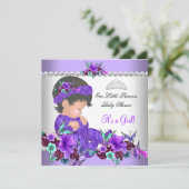 Invitation Princesse Baby shower fille violet Turquoise bleu (Debout devant)