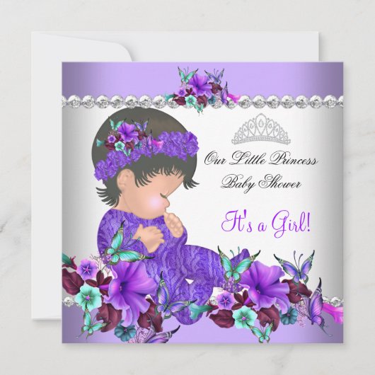 Invitation Princesse Baby shower fille violet Turquoise bleu (Devant)