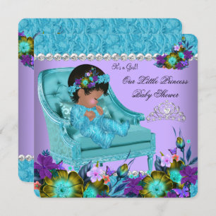 Invitation Princesse Baby shower Fille violet Turquoise Bleu 