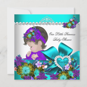 Invitation Princesse Baby shower fille violet Turquoise bleu
